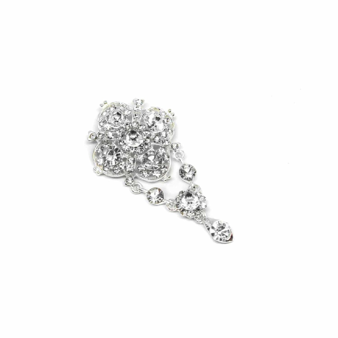 Vintage Crystal Hanging Rhinestone Brooch Pin For Bridal DIY Crafts 3 3/4 Inch X 1 1/2 Inch